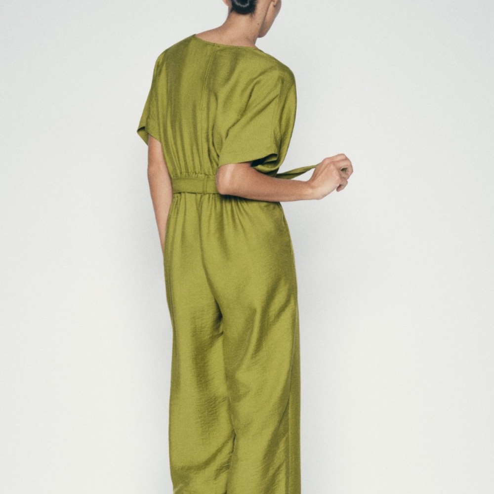 Zara Belted Wide Leg Jumpsuit . Olive Green. Size L - Picture 6 of 6